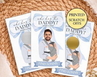 PRINTED Blue Bow Who Has The Baby Daddy Baby Shower Game, Baby Daddy Shower Game, Who Has the Dad Scratch Off, Find The Baby Dad Game Shower