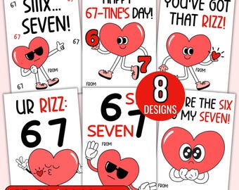 67 Slang Valentine Cards for Kids, 6 7 Printable Classroom Valentines, Six Seven Trend Valentine, Tween Gen Alpha Funny Kids Valentine Cards