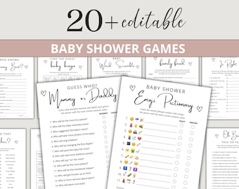 Modern Baby Shower Games Bundle | Guess Who Mommy or Daddy Game | Emoji Pictionary Baby Shower Game | Baby Shower Family Feud|Mommy or Daddy
