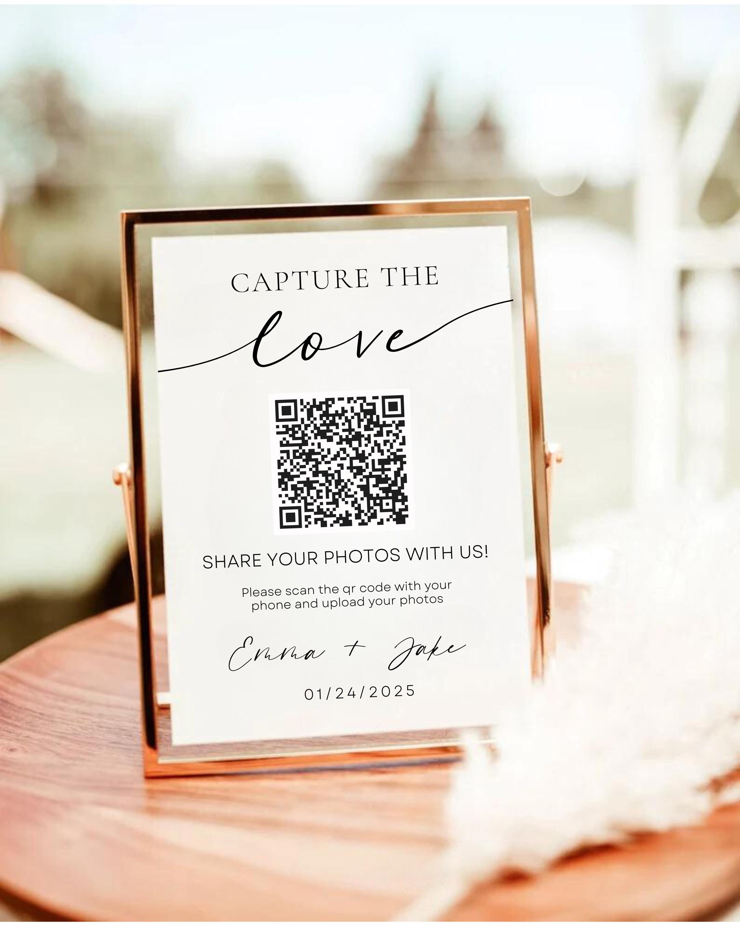 Capture the Love QR Code Sign, Share the Love QR Code, Wedding