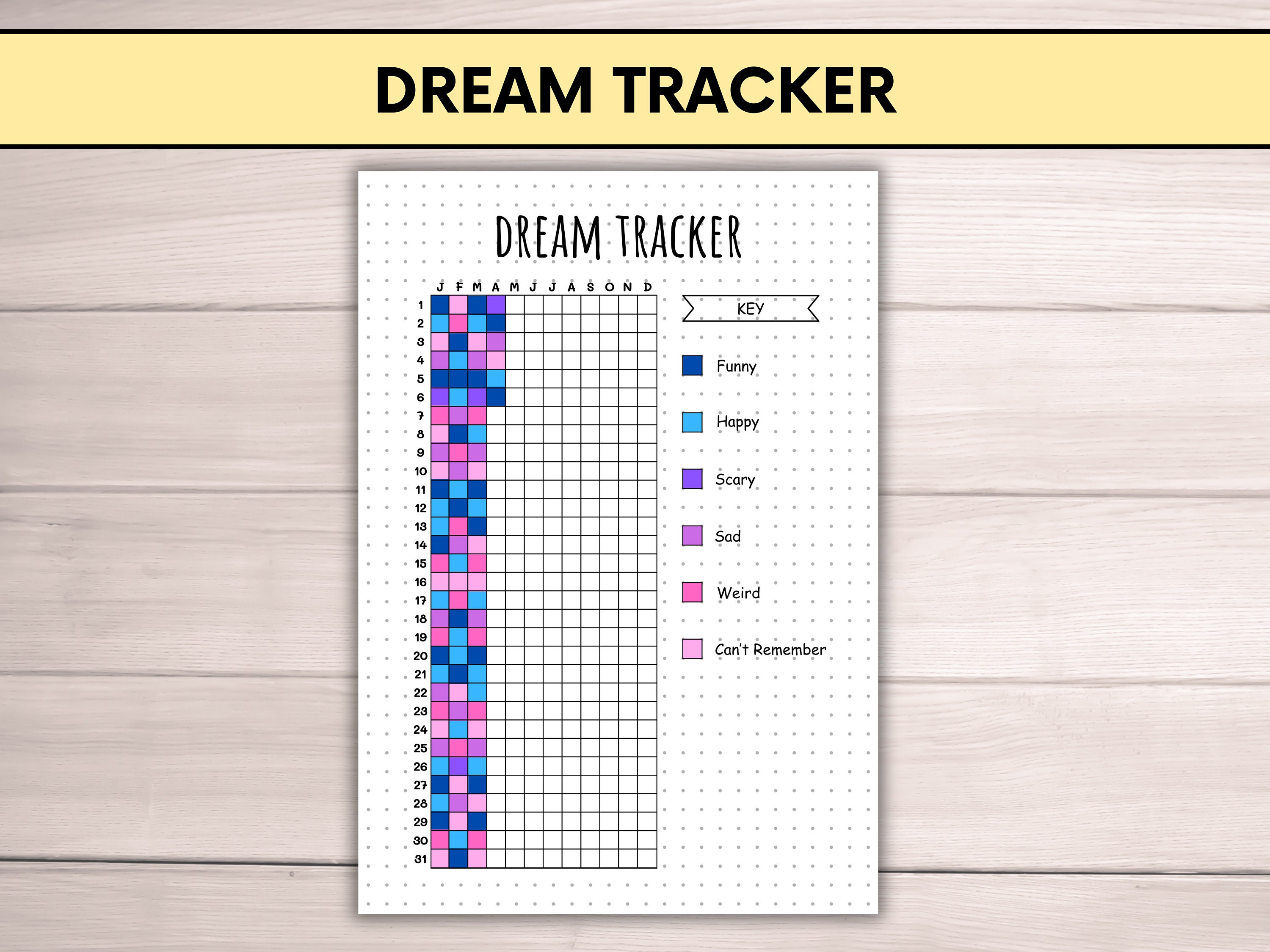 Yearly Dream Tracker A5 Printable Journal Page Dream Log Dream Journal ...