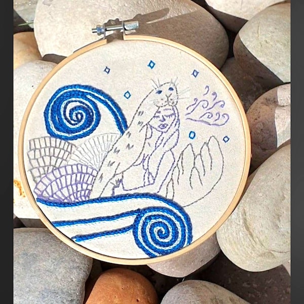 Selkie of the Sea Mindful Craft embroidery kit (mythical, celtic, mermaid, seal, fantasy, goddess, siren, self love gift for women)