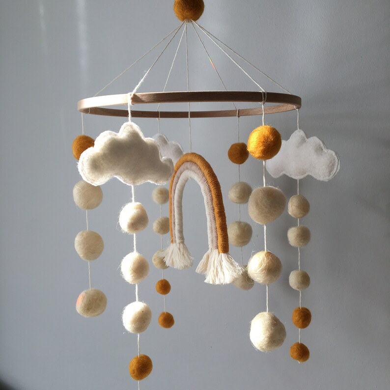 Natural & Neutral Baby Mobile, Nursery Mobile, Rainbow Mobile, Felt