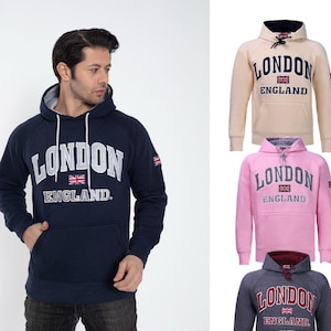Felpa con cappuccio London England: Felpa con cerniera completa Union Jack (misura UK) in vari colori - Italia