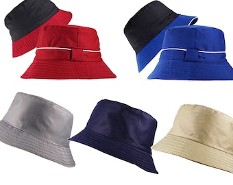 Reversible Blue - Burgundy , 2 Tone or Classic Plain Bucket Beige -Navy Bush Hat Fisherman Cap 100% Cotton Mens Womens One Size