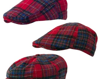 Premium Men&#39;s Scottish Tartan Print Flat Cap - 6 - 8 Panel Newsboy Baker Boy Ivy Cabbie Hat Classic Cap One Size