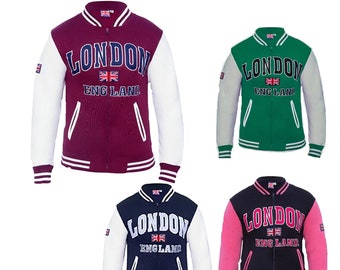 London England Varsity Jacket Zipped Sweatshirt Cotton Union