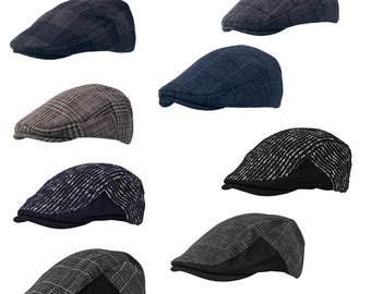 Men&#39;s Tweed Check Herringbone Cross Line Striped Brushed Baker Boy Newsboy Gatsby Golf Flat Cap Hat Cheviot Wool Mix