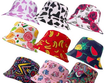 Omkeerbare vissershoed van 100% katoen: festivalpet met levendige print, uniseks