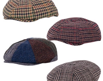 8 Panel Men&#39;s Classic Cap Baker Boy Newsboy Flat Cap Hat Tweed Check Panel Gatsby Golf Ivy One Size