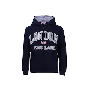 Sweat à capuche London England pour enfant avec fermeture éclair sur le dessus en coton Union Jack pour enfant [Taille britannique]