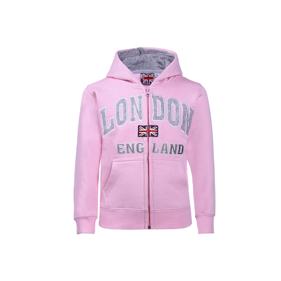 Felpa Con Cappuccio Itzu Bambini - Stampa Londra E Bandiera UK, Zip