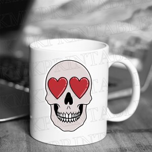 Skull Head With Heart Eyes | PNG Digital Download File 400 dpi
