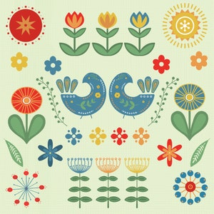 Scandinavian Flower Folk Art Clipart Digital Download