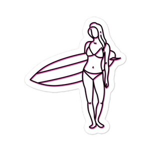 Stickers Surfer Girl sans bulles en noir avec contour rose, collection plage de San Diego, surf, Californie du Sud, plage, planche de surf