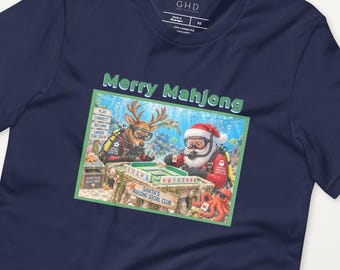 Merry Mahjong Christmas T-Shirt, Santa Mahjong Social Club Tee, Mahjong Christmas Shirt, Mahjong Gift, Holiday Mahjong Shirt, Santa Scuba T
