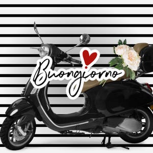 Pegatina sin burbujas con corazón de Buongiorno - fondo blanco - Italia - Buenos días