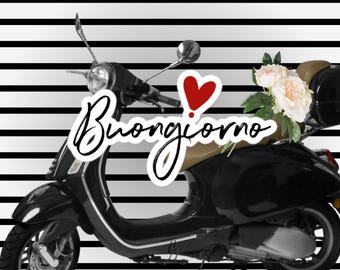 Pegatina sin burbujas con corazón de Buongiorno - fondo blanco - Italia - Buenos días
