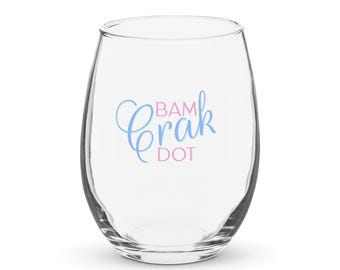 Copa de vino sin tallo Bam Crak Dot en azul y rosa: Mah Jongg, Mahjong, noche de juegos de chicas, regalo de Mah Jongg, copa de vino Mahjong, noche de chicas