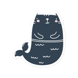Zeemeermin Kitty Bubble-free sticker in marineblauw - leuke sticker - zeemeermin - kitty cadeau - kitty sticker - sticker zeemeermin