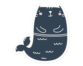 Mermaid Kitty Bubble-free sticker in Navy blue - fun sticker - mermaid - kitty gift - kitty sticker - mermaid sticker