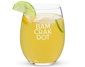 Bam Crak Dot Stemless wine glass, White lettering- Mah Jongg, Mahjong, girls game night, Mah Jongg gift, Mahjong wine glass