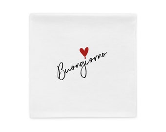Buongiorno con funda de almohada de corazón rojo - 18" x 18", Buenos días, refrán italiano, Hola