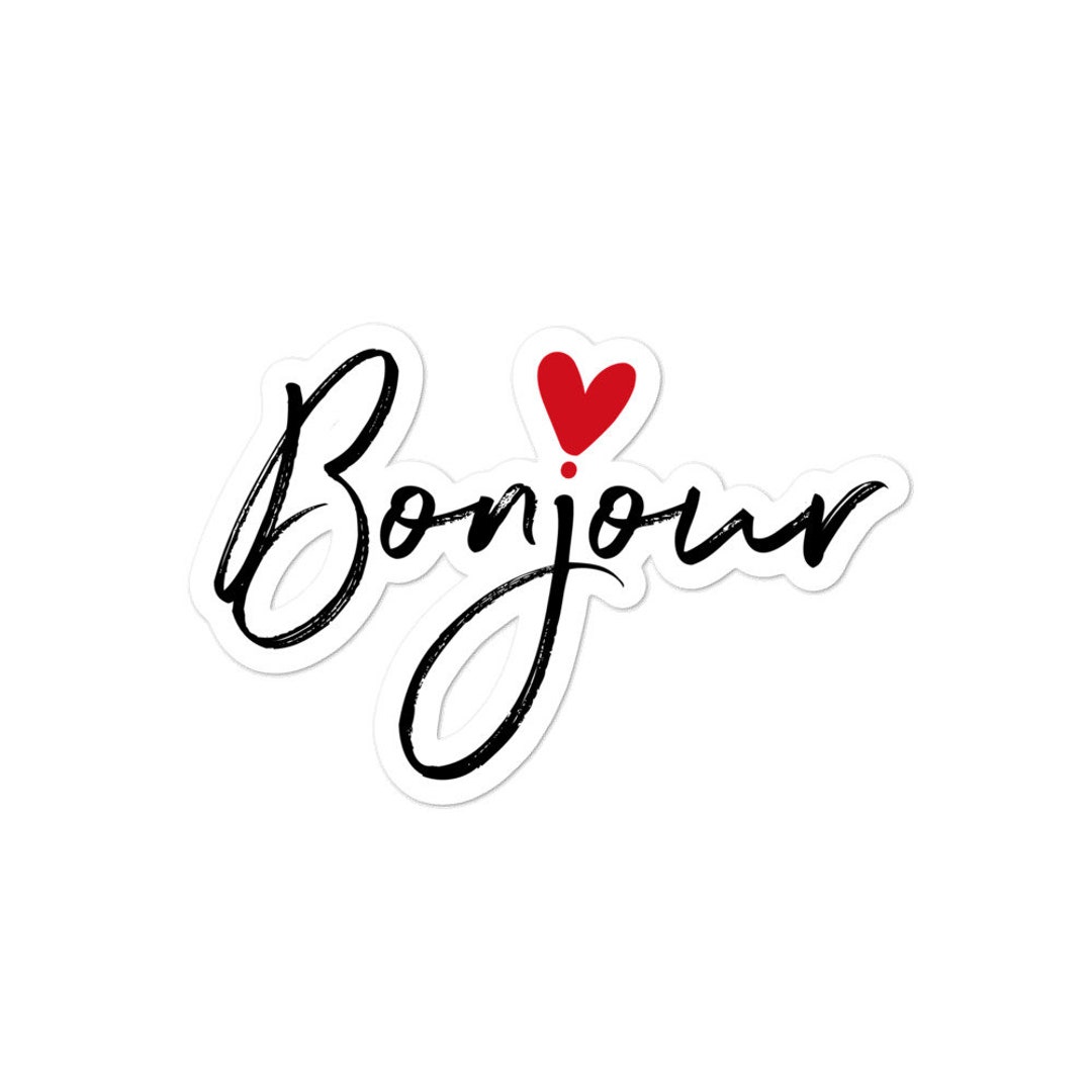 Bonjour With Red Heart Good Morning French France Bubble free Stickers 