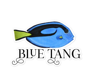 Pegatina sin burbujas Blue Tang, pegatina de peces tropicales, bajo el mar, pescado azul, buceo, snorkel