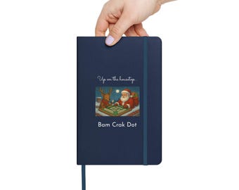 Up on the Housetop...Bam Crak Dot Hardcover bound notebook - navy blue notebook, Santa playing Mah Jongg with his reindeer, Mah Jongg gift
