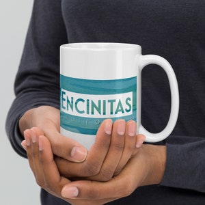 Encinitas White glossy mug - San Diego gorgeous beaches  - San Diego County, San Diego Beaches, California, Beach Collection