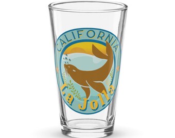 La Jolla California Sea Lion Shaker pint glass - Live La Jolla and enjoy playful sea lions all year long-Kayak La Jolla-La Jolla Shores
