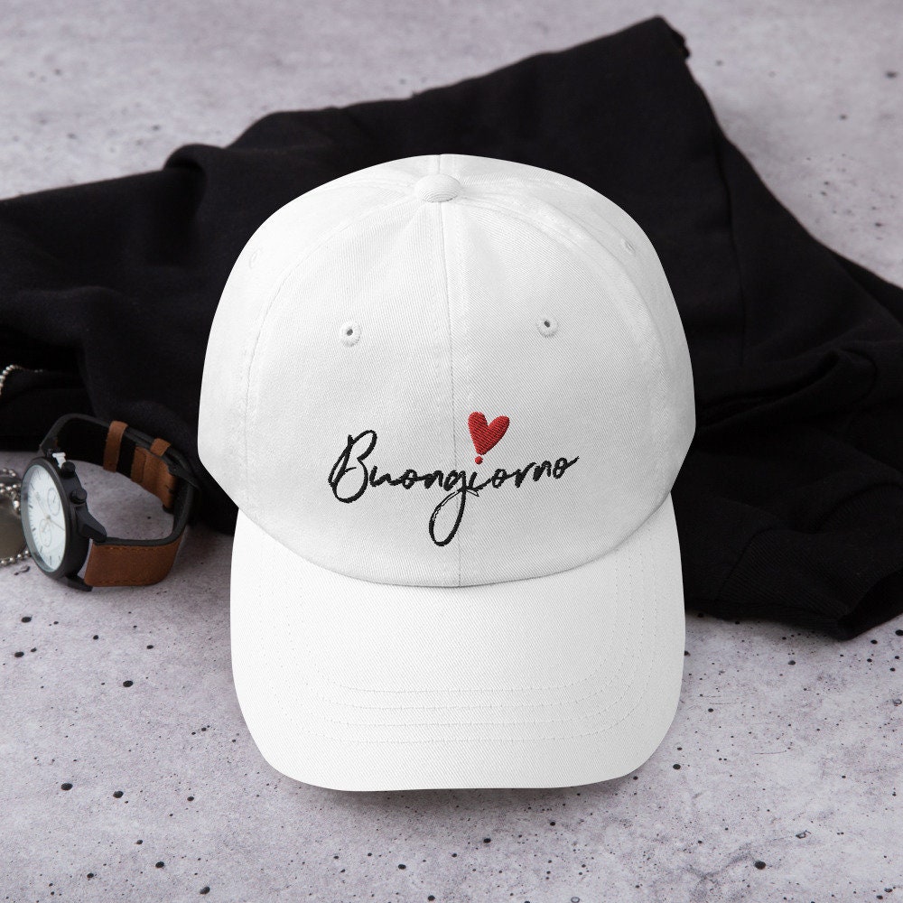 Buongiorno With Red Heart White Dad Hat 