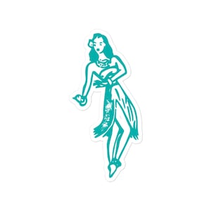 Hula Girl-stickers zonder luchtbellen - Retro Hawaii - oceaanblauwe kleur, luau, luau-cadeau, Hawaï, klassiek Hawaï