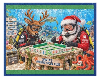 Merry Mahjong Christmas Jigsaw Puzzle, Scuba Santa Mahjong Jigsaw Puzzle, Mahjong Christmas Gift, Mahjong Lover Gift, Holiday Jigsaw Puzzle