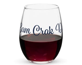 Bam Crak Dot Stemless wine glass - navy blue curly font - Hostess gift, Mahjong gift, Christmas gift