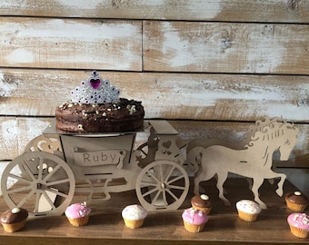 Princess Carriage and horses Cake Stand Laser cut decorative
