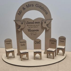 Wedding table Top Plaque Centrepiece with chairs Loved Ones in Heaven - Personalised - Wedding Decorations - Memorial - Remembrance MDF