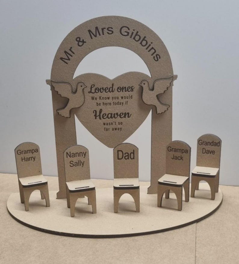 Wedding table Top Plaque Centrepiece with chairs Loved Ones in Heaven - Personalised - Wedding Decorations - Memorial - Remembrance MDF