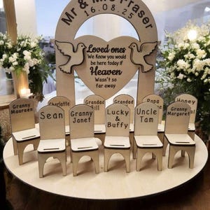Wedding table Top Plaque Centrepiece with chairs Loved Ones in Heaven - Personalised - Wedding Decorations - Memorial - Remembrance image 1