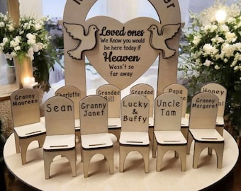 Wedding table Top Plaque Centrepiece with chairs Loved Ones in Heaven  - Personalised - Wedding Decorations - Memorial - Remembrance
