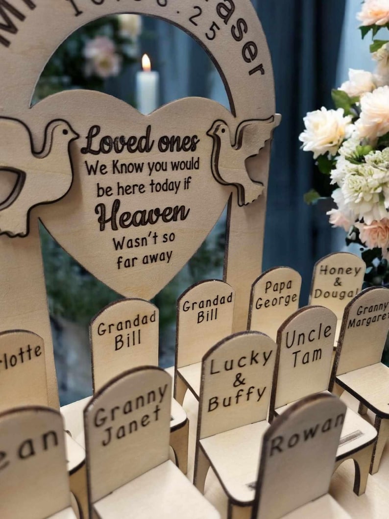 Wedding table Top Plaque Centrepiece with chairs Loved Ones in Heaven - Personalised - Wedding Decorations - Memorial - Remembrance image 2
