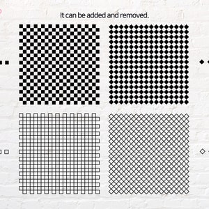 May include: A visual puzzle with the text "It can be added and removed."  The puzzle shows four different patterns: a checkerboard, a diamond pattern, a grid, and a criss-cross pattern.  Each pattern has a different number of black squares or diamonds.  The puzzle asks the viewer to determine how many squares or diamonds need to be added or removed to make each pattern consistent.
