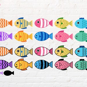 May include: A colourful set of 20 fish illustrations, each with a unique pattern and colour. The fish are arranged in four rows of five, with a smaller fish at the bottom. The image includes the text "ROUND 9".