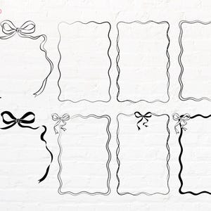 Peut inclure: Neuf cadres en ruban noir et blanc avec des bords ondulés. Les cadres sont vides et prêts à accueillir du texte ou des images. Les cadres sont disposés en grille.