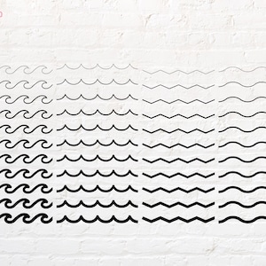 May include: A set of 24 black and white wave patterns. The patterns are arranged in three columns of eight patterns each. The patterns are all different, but they all have a wave-like shape. The patterns are on a white background.