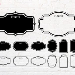 May include: A set of 10 black and white decorative frames with a scroll design. The frames are in various sizes and shapes, and they are perfect for adding a touch of elegance to any project.