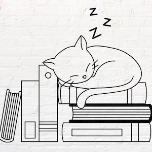 Katze mit Büchern svg, schlafende Katze svg, png, dxf, eps, pdf