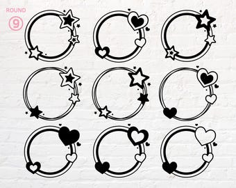 Heart frame svg, Heart outline svg, Star frame svg, Star outline svg, birthday frame svg, png, dxf, eps, pdf