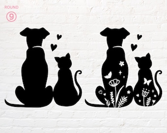 Floral Dog and Cat svg, png, dxf, eps, pdf
